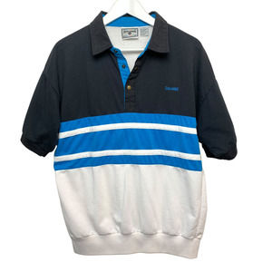 Vintage 90s Spalding Polo Shirt Color Blocked Large Striped Blue Black